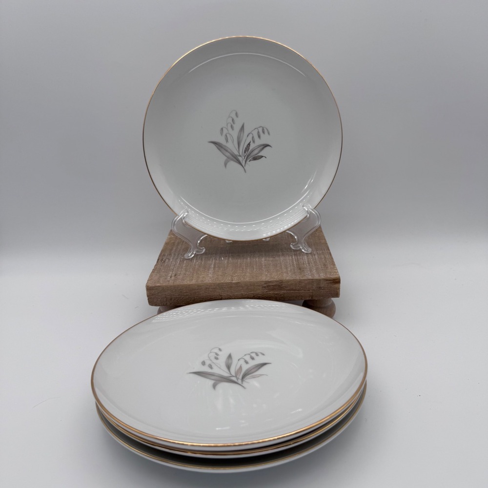 Kaysons Golden Rhapsody Fine China Plates Set of 4 Japan Lily of the Valley 6.5"